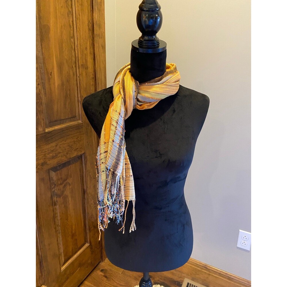 Long Scarf Gold &  Brown very pretty‎ w/ fringed ends